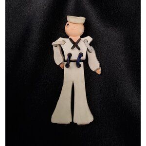 Vintage 1940s Celluloid Sailor Brooch Pin With Movable Arms & Legs
